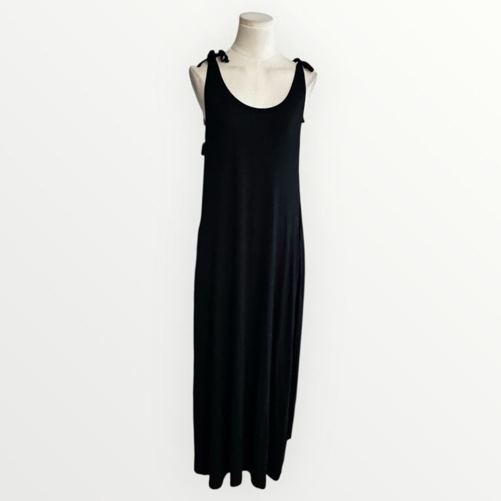 REISTOR Tie-Detail Maxi Dress Black Slits Tank Soft Casual Designer S Vacation - Picture 7 of 12